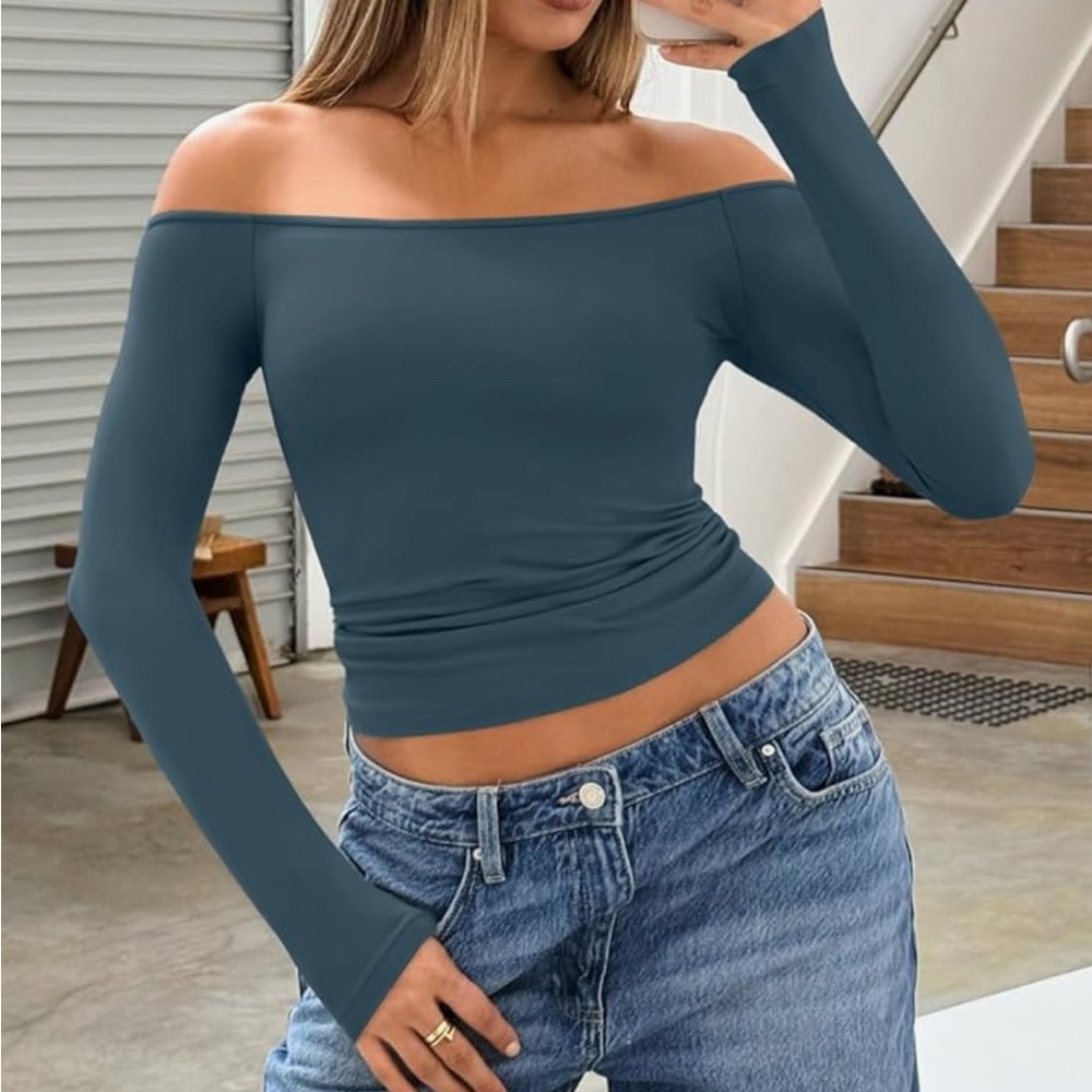 Elegant Off-Shoulder Blue Top